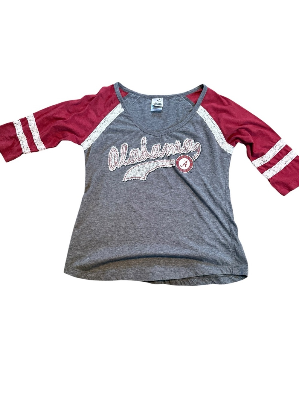 Women’s University of Alabama Gray & Crimson Raglan Top EUC Size large